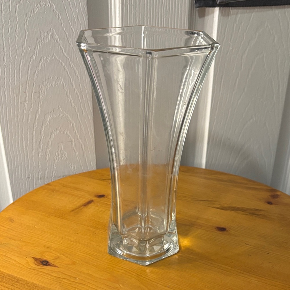Clear Glass Hexagonal Vase
